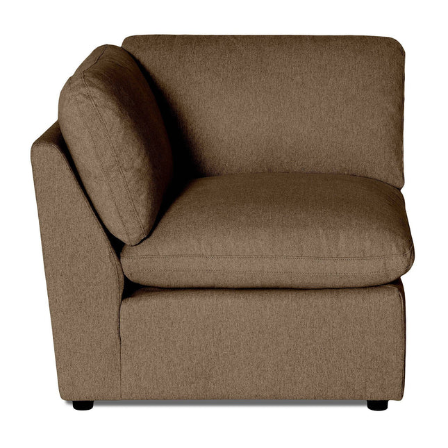 The My Cloud Corner sectional features a brown fabric with a cushioned backrest. Its textured upholstery boosts comfort, and the minimalist design suits any flat. The modular structure offers customizable seating options for a perfect fit in your space.
