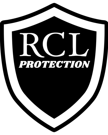 The RCL Protection Plan features a black and white shield logo with RCL on top, the word PROTECTION below, and a white outline on the shield.