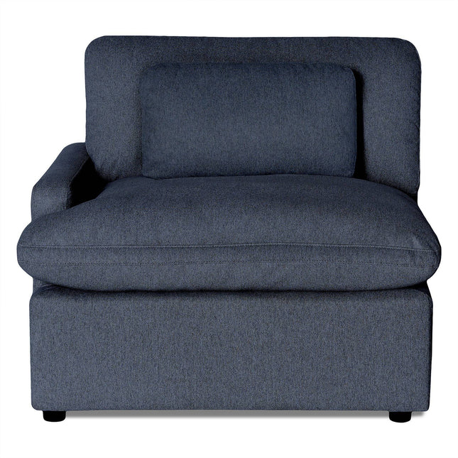 The My Cloud Left Arm is a dark gray armchair featuring a thick seat cushion and an attached rectangular back cushion. It has a left-side armrest and a low-profile design, making it an ideal modular component for contemporary living spaces.