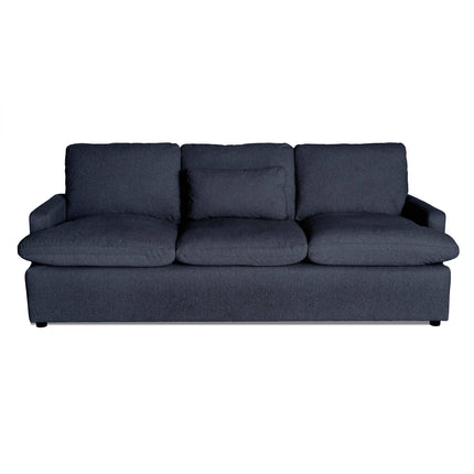 The My Cloud Sofa offers comfort with dark gray padded cushions and armrests in a three-seater design. Its simple, modern look fits any space perfectly.