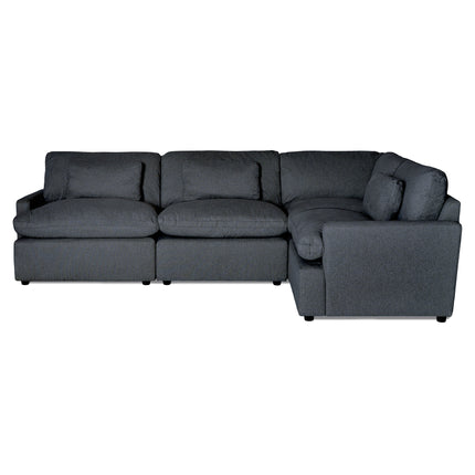 Discover ultimate relaxation with My Cloud 4 Piece Right L, a dark gray U-shaped sectional featuring cushioned seats and backrests. Its textured fabric highlights a contemporary style, perfect for any living room decor. Enjoy customizable comfort with this chic sectional design.