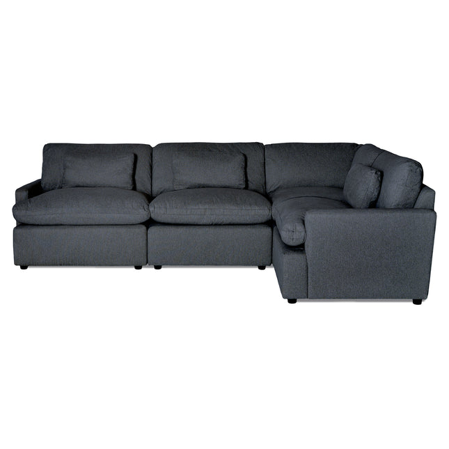 Discover ultimate relaxation with My Cloud 4 Piece Right L, a dark gray U-shaped sectional featuring cushioned seats and backrests. Its textured fabric highlights a contemporary style, perfect for any living room decor. Enjoy customizable comfort with this chic sectional design.