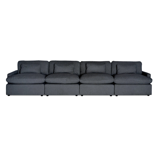 Discover the ultimate in comfort with My Cloud 4 Piece Straight, a gray four-seater sectional featuring plush cushions and a sleek design. Its machine-washable fabric ensures easy care, making it feel like lounging on a cloud.