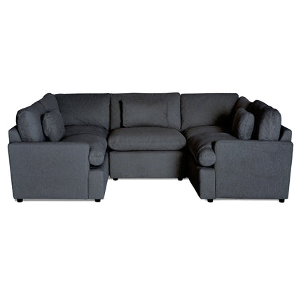 The My Cloud 5 Piece Pit is a modular, L-shaped sectional sofa with plush cushions in dark gray. It features a modern design upholstered in soft fabric, embodying the Worlds Greatest & Most Comfortable Sofa against a plain white background.